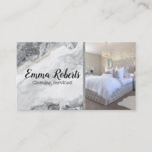 Cleaning Services   Maid Service Silver Marble Business Card