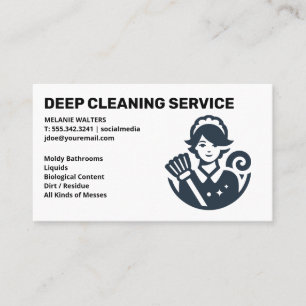 Cleaning Services Maid with Broom Logo Business Card