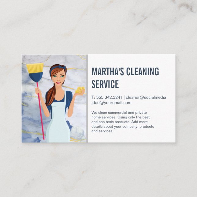 Cleaning Services | Maid with Cleaning Tools Business Card (Front)