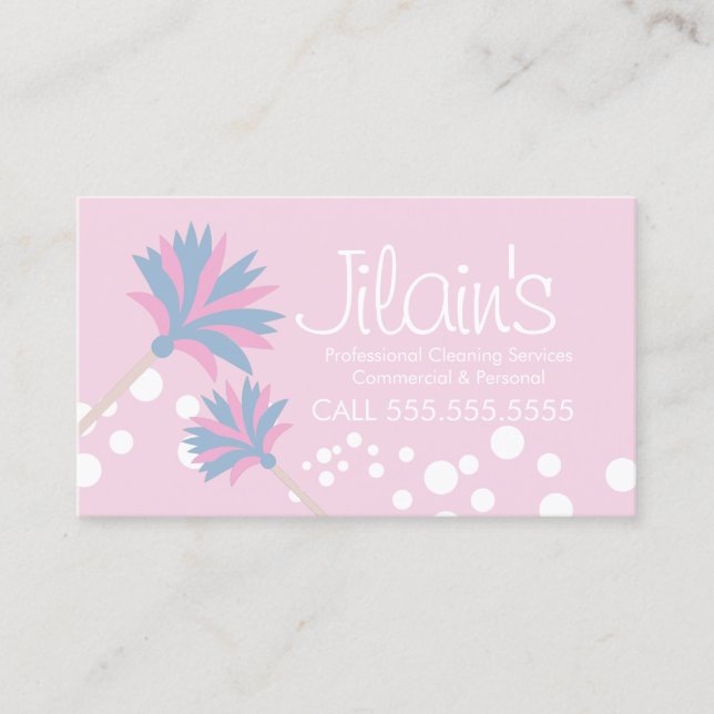 Cleaning Services Mop Bubbles Pink  Business Card (Front)