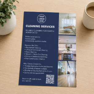 Cleaning Services Navy Blue Taupe Photo Logo QR Flyer