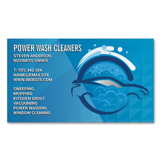 Cleaning Services | Pressure Wash Car Bubbles Magnetic Business Card (Front)