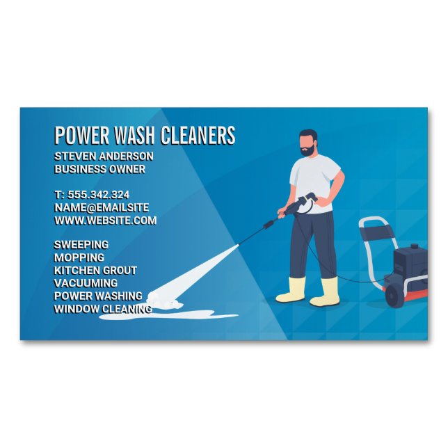 Cleaning Services | Pressure Wash Cleaner Magnetic Business Card (Front)