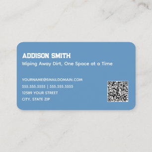 Cleaning Services QR Blue Business Card