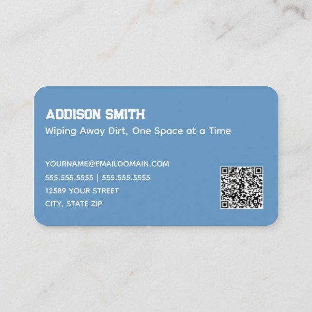 Cleaning Services QR Blue Business Card (Back)