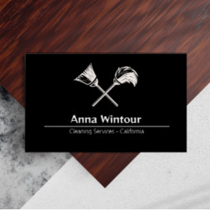 Cleaning Services Qr Code Black And White Business Card