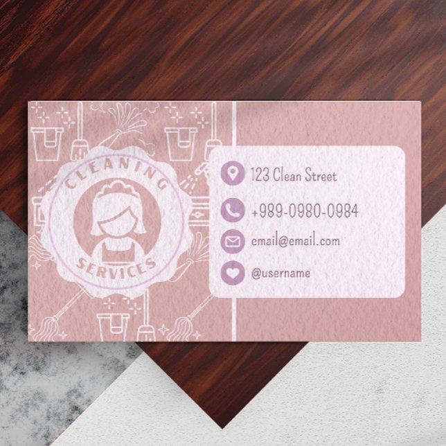 Cleaning Services Qr Code Blush Pink Business Card (Cleaning Services Qr Code Blush Pink Business Card)