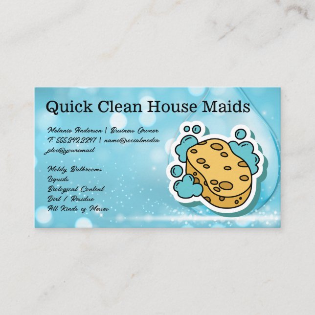 Cleaning Services | Sponge Soap Illustration Business Card (Front)