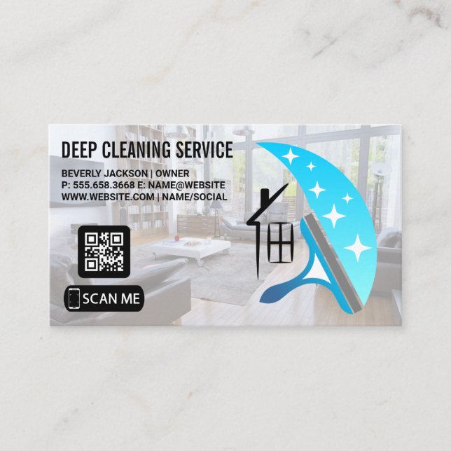 Cleaning Services | Spray Bottle | Sqeegee Business Card (Front)