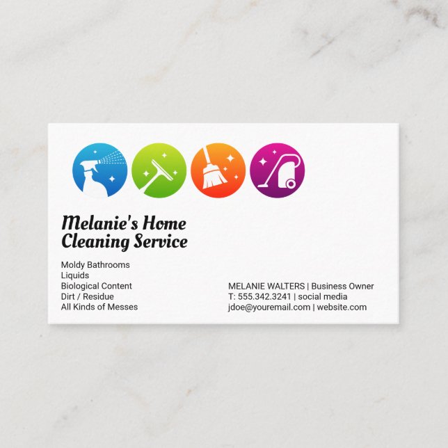 Cleaning Services | Spray Squeegee Broom Vacuum  Business Card (Front)