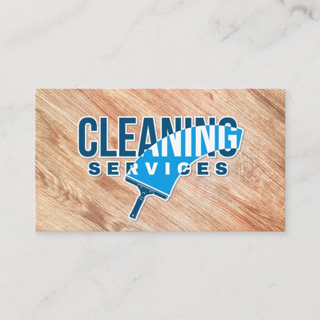 Cleaning Services | Squeegee | Wood Business Card (Front)