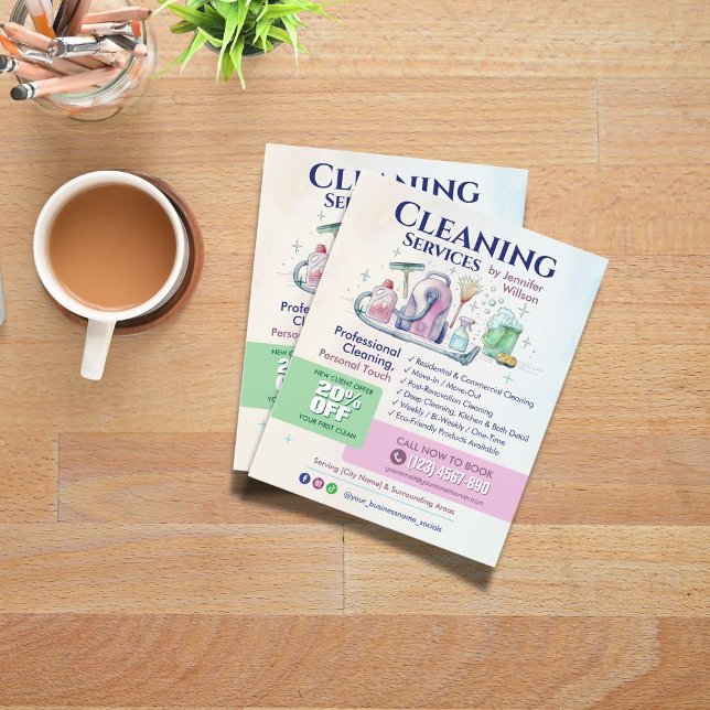 Cleaning Services - Watercolor illustration Flyer (Creator Uploaded)
