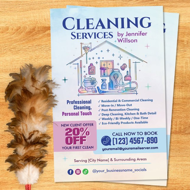 Cleaning Services - Watercolor illustration Flyer (Creator Uploaded)