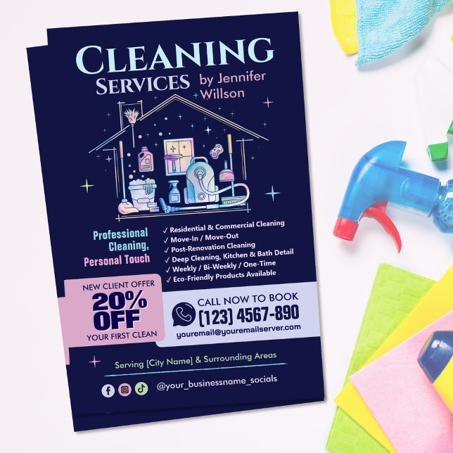 Cleaning Services - Watercolor illustration Flyer (Creator Uploaded)