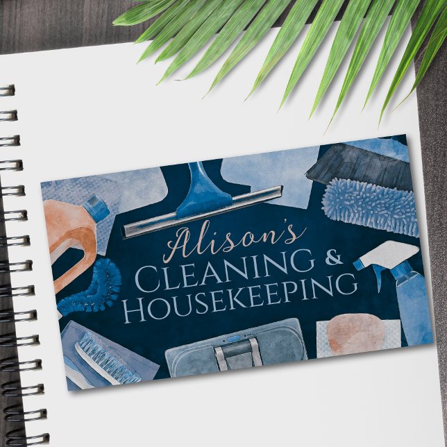 Cleaning Services - Watercolor style design Busine Business Card (Creator Uploaded)