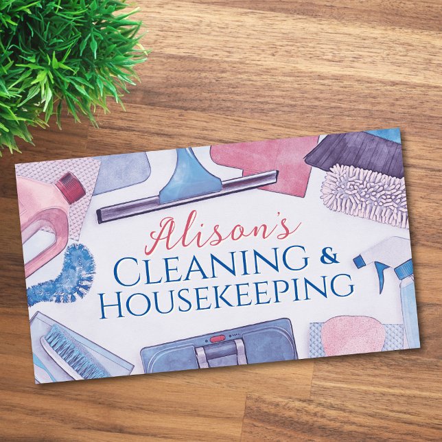 Cleaning Services - Watercolor style design Busine Business Card (Creator Uploaded)