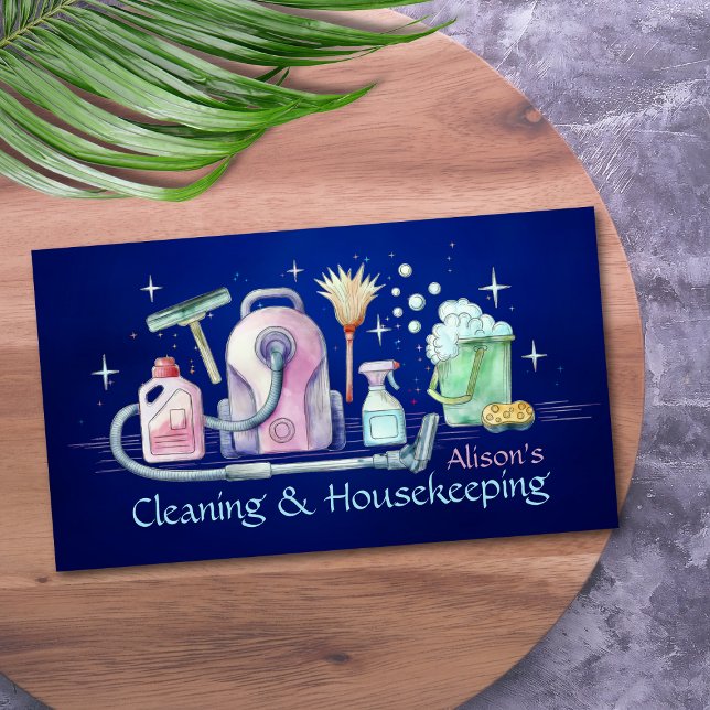 Cleaning Services - Watercolor style design Busine Business Card (Creator Uploaded)