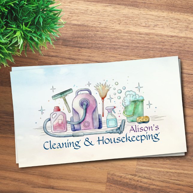 Cleaning Services - Watercolor style design Busine Business Card (Creator Uploaded)