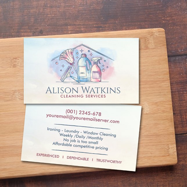 Cleaning Services - Watercolor style design Busine Business Card (Creator Uploaded)