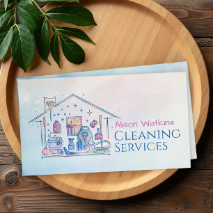 Cleaning Services - Watercolor style design Busine Business Card