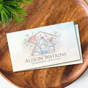 Cleaning Services - Watercolor style design Business Card
