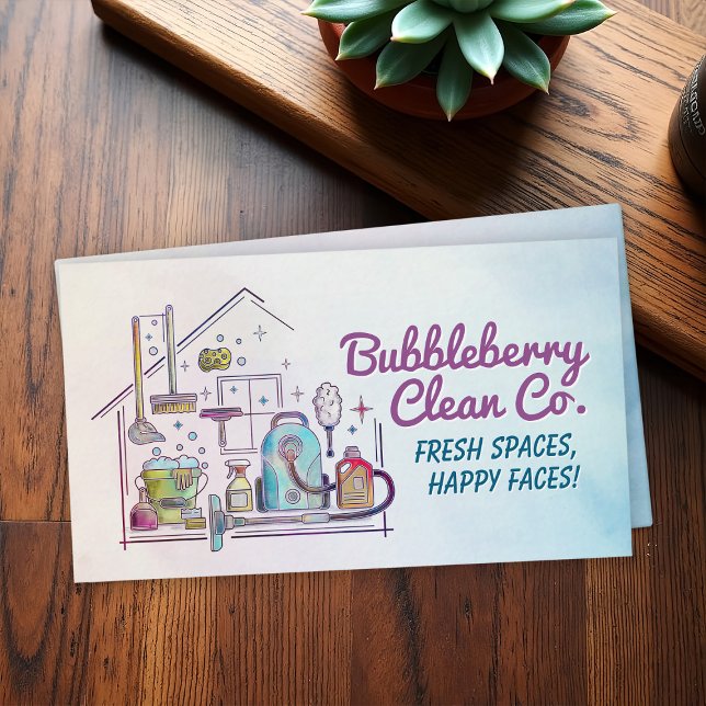 Cleaning Services - Watercolor style design Business Card (Creator Uploaded)