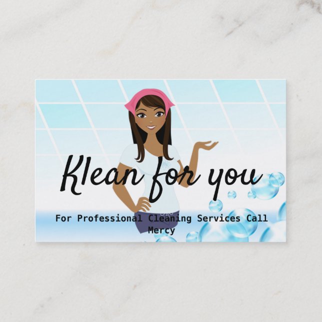Cleaning Services White Blue Tiles Bubbles Business Card (Back)