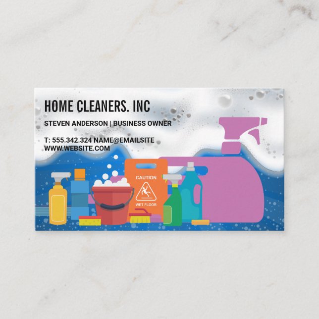 Cleaning Solutions | Spray Bottle | Soap Suds Business Card (Front)