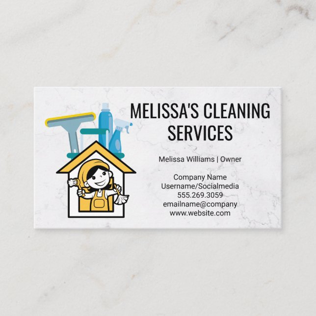 Cleaning Supplies | Cleaning Lady Logo Business Card (Front)