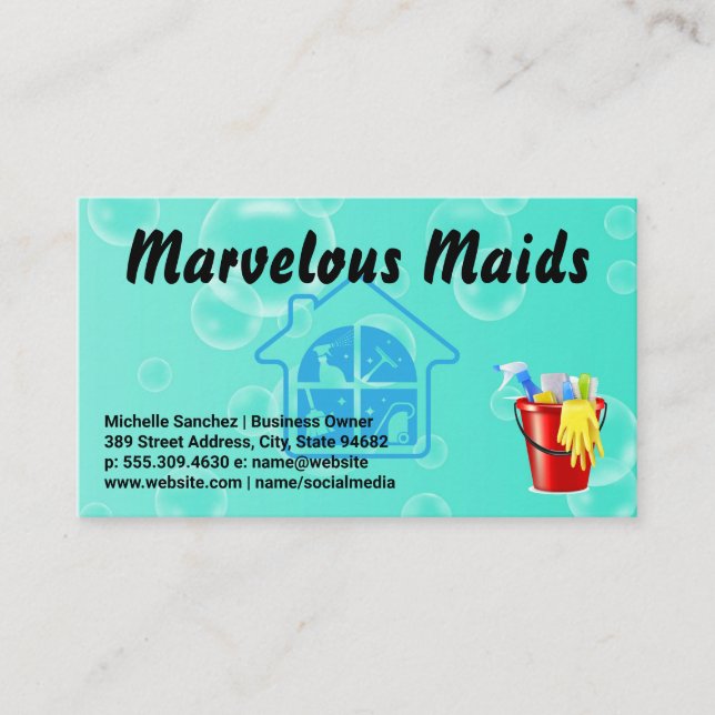 Cleaning Supplies | Home Care Services | Suds Business Card (Front)