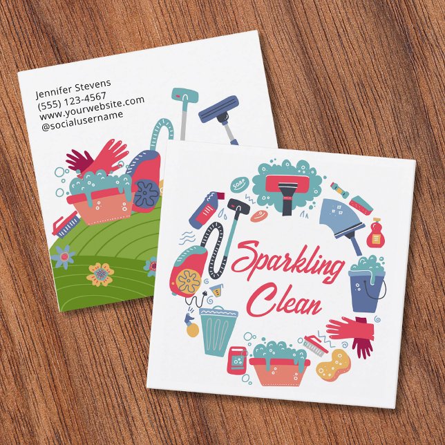 Cleaning Supplies Housekeeping Service Square Business Card (Creator Uploaded)