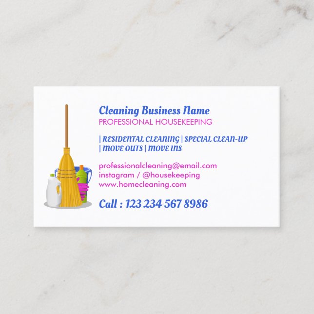 Cleaning Supplies Housemaid janitorial Standard Business Card (Front)