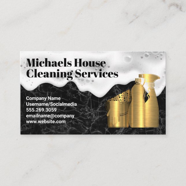 Cleaning Tools | Gold Metallic | Marble | Soap  Business Card (Front)