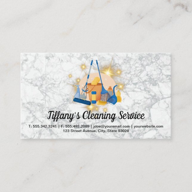 Cleaning Tools | Gold Sparkle | Marble Business Card (Front)