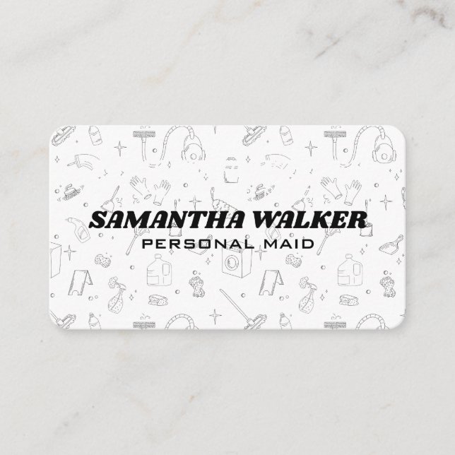 Cleaning Tools Pattern | Maid Services Business Card (Front)