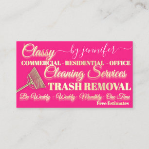 Cleaning Trash Removal Maid Candy Gold Logo QR  Business Card