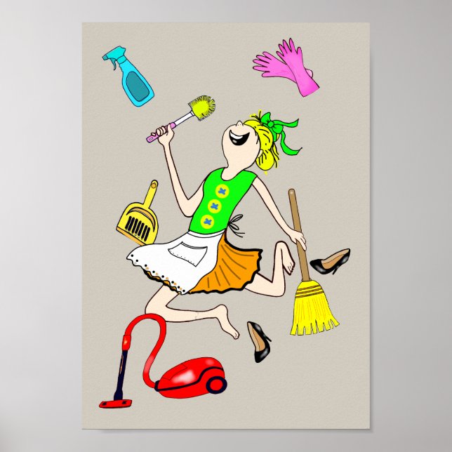 Cleaning up easily while laughing. poster (Front)