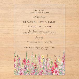CLEAR ACRYLIC 25th Birthday August Birth Flower Invitations
