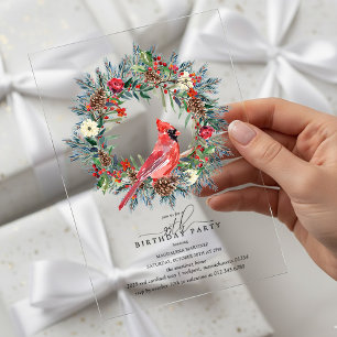 CLEAR ACRYLIC 95th Birthday Party Cardinal Acrylic Invitations