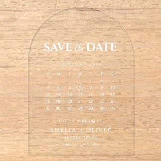 Clear Acrylic Arch Calendar Modern Save The Date Invitations