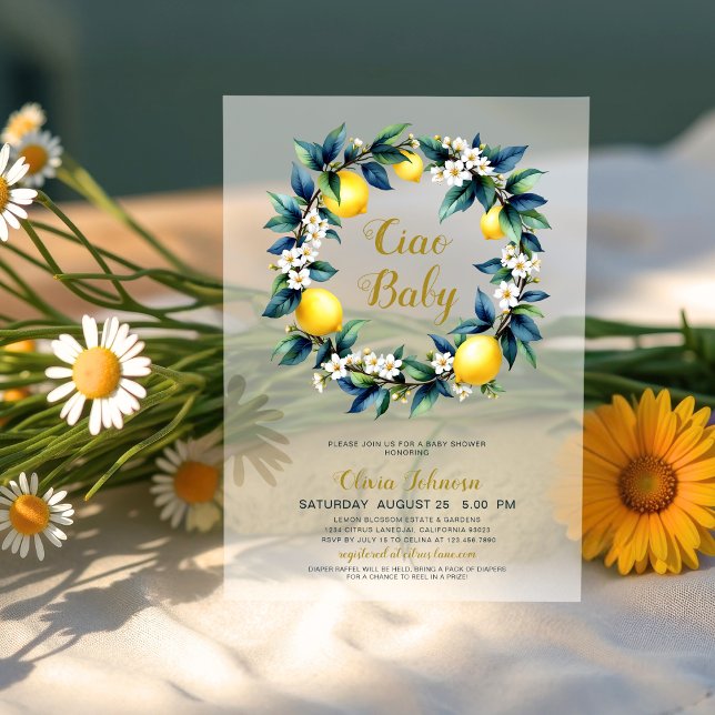 Clear Acrylic Ciao Baby Lemon Wreath Baby Shower Acrylic Invitations (Creator Uploaded)