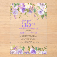 CLEAR ACRYLIC Purple Floral 55th Birthday Party