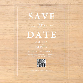 Clear Acrylic QR Code Modern Wedding Save the Date Invitations