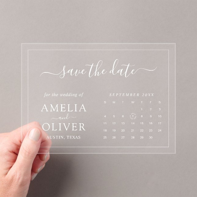 Clear Acrylic Save The Date Modern Chic Calendar  Invitations (Insitu (Handheld))