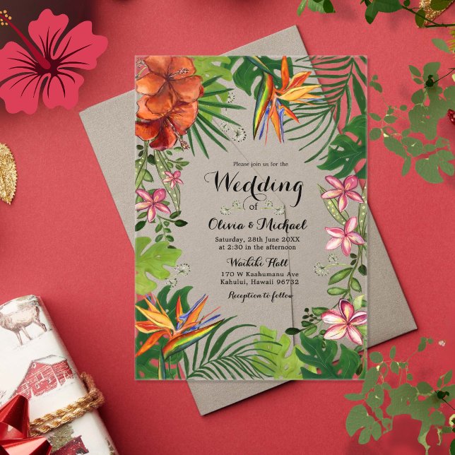 Clear Acrylic Tropical Floral Wedding Invitation (Clear Acrylic Tropical Floral Wedding Invitation)