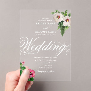 Clear Acrylic Tropical Hibiscus Wedding Acrylic Invitations