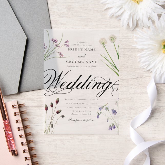 Clear Acrylic Wildflowers Floral Wedding Vellum Invitations (Wedding)