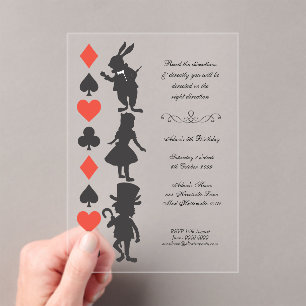 CLEAR Alice in Wonderland Cards Tea Party Birthday