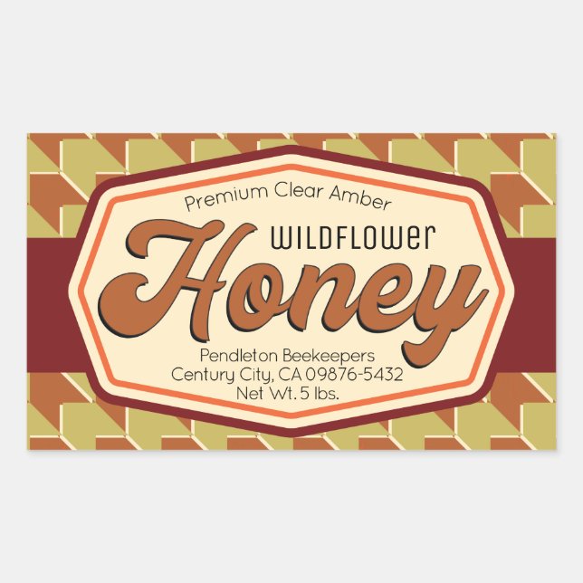 Clear Amber Wildflower Honey Jar Product Labels (Front)