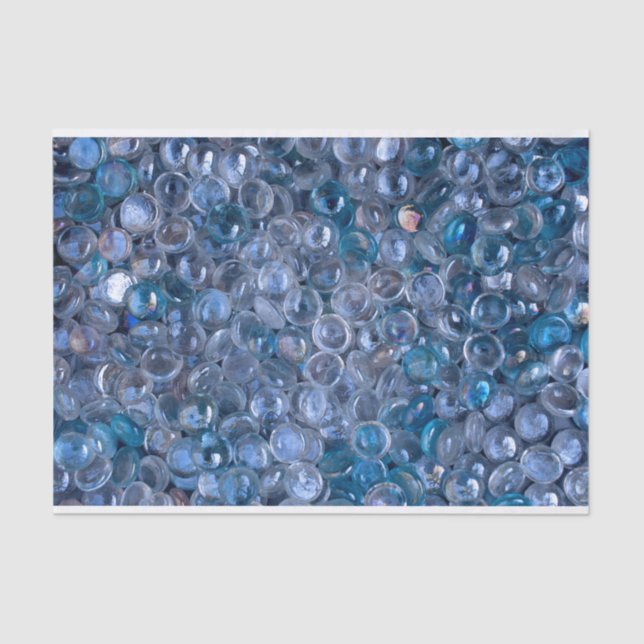 Clear and Blue Tinted Glass Marbles in Water Tissue Paper (Front)